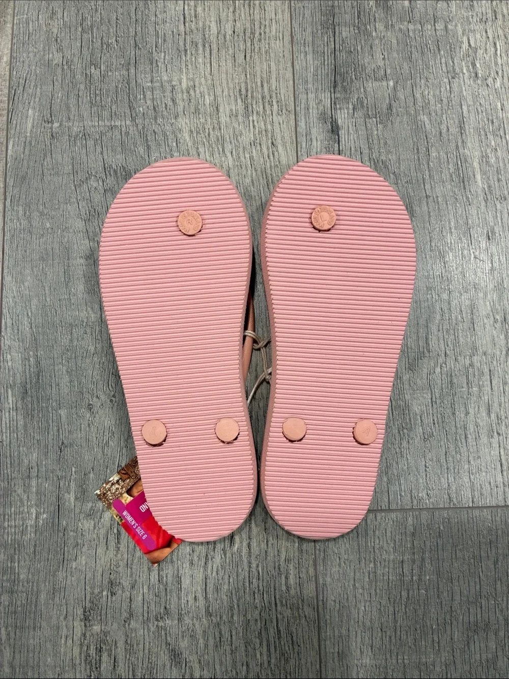 Feelgoodz Women’s Slimz Remix Light Pink Patterned Flip Flops Sandal Sz 6